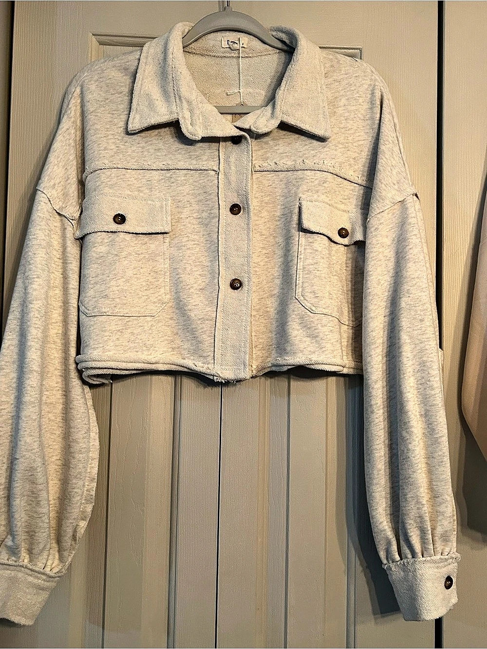 POL Cropped Button Front Jacket in Cream Medium NWT
